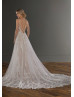 Beaded Ivory Lace Tulle Open Cross Back Wedding Dress